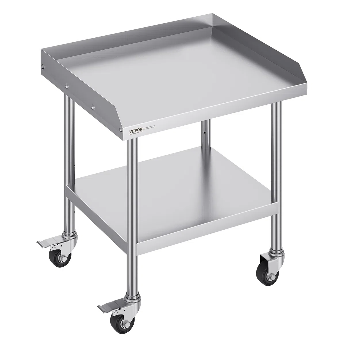 VEVOR Mesa de Trabajo de Acero Inoxidable Comercial Con 4 Ruedas y Salpicadero de 3 Lados - 610x711x762 mm - Para Preparación de Alimentos en Restaurantes