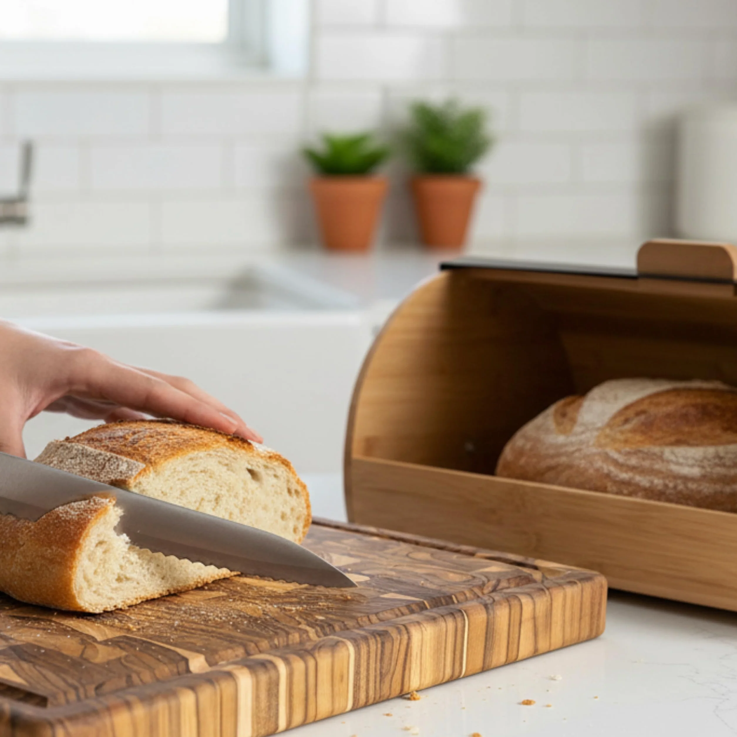 Erreke Tabla de Madera de Teca End Grain, 58x38x3.2 cm, Extra Grande | con Ranura para Jugos. Patas Antideslizantes y Asas Integradas. Tabla Madera Cocina. Para Quesos Embutidos Carne Pan