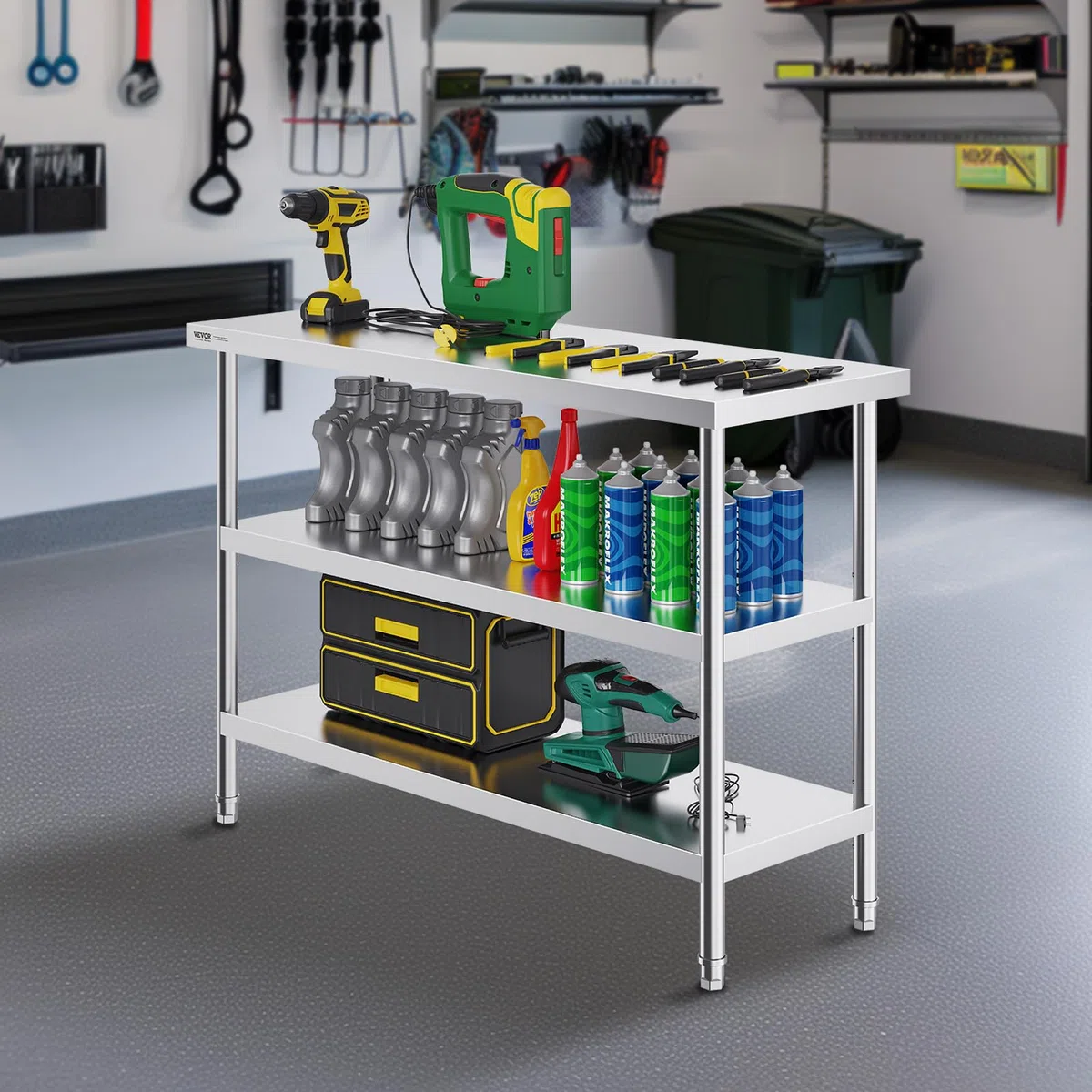 Mesa de Preparación VEVOR para Cocina y Hogar, 457x1219x864 mm, Acero Inoxidable, 2 Estantes Inferiores Ajustables