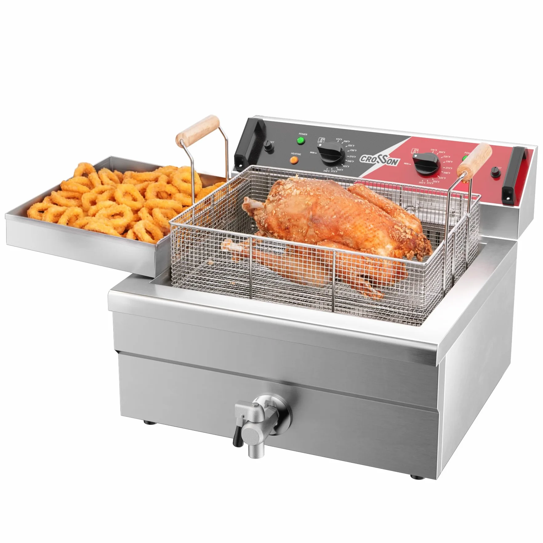 Freidora eléctrica CROSSON 12L de tres canastas con boquilla de aceite, rejilla de drenaje de aceite, freidora comercial de donuts para freír un pez o un pollo entero