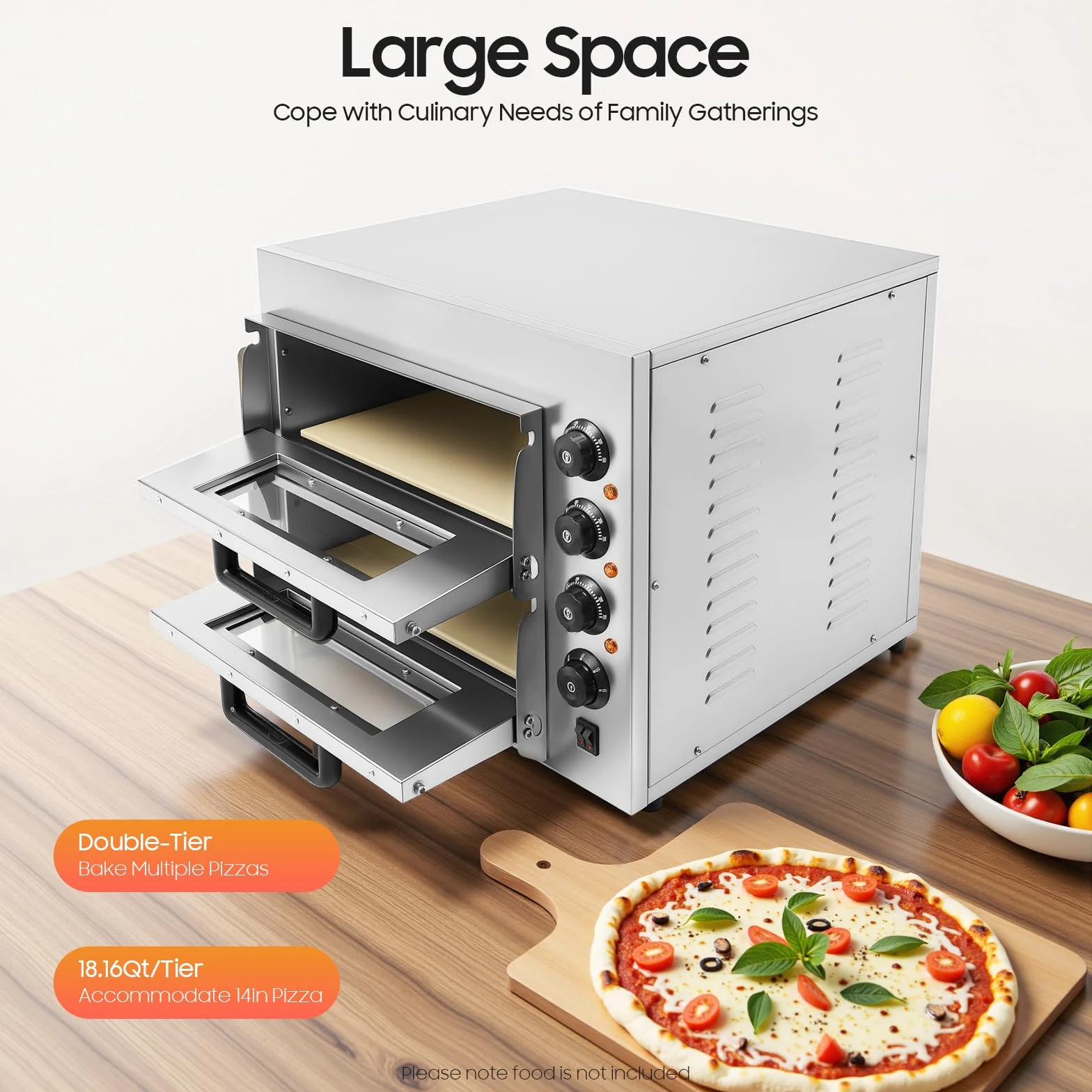 Horno para pizza profesional acero inoxidable 3 kW doble cámara temporizador 50-350 °C