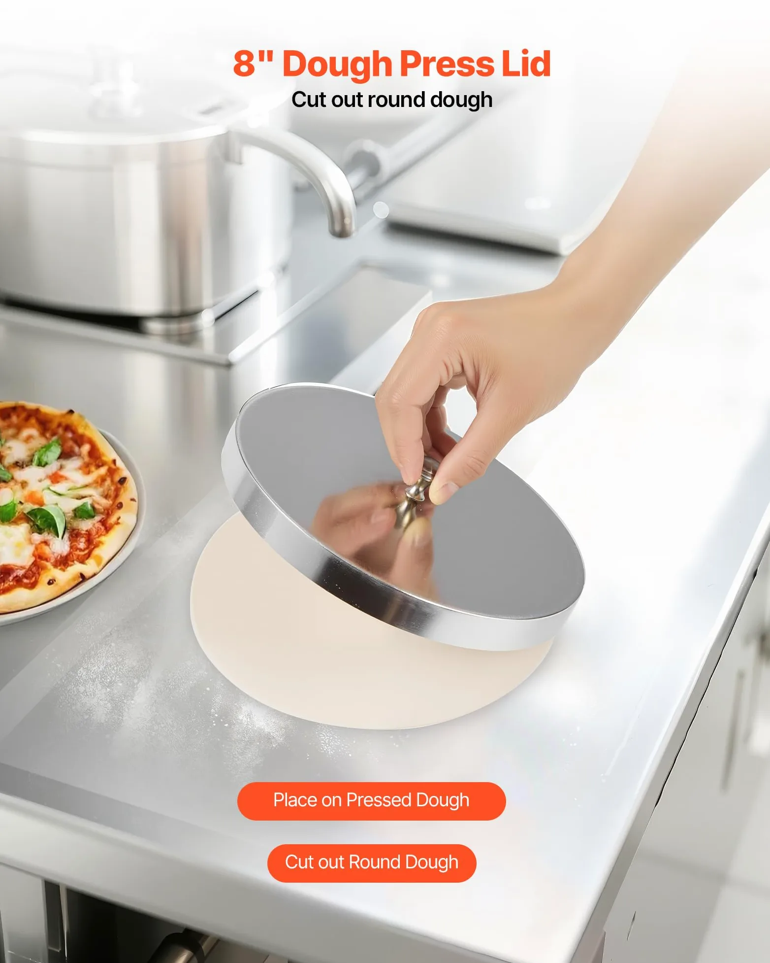 VEVOR Rodillo Laminador de Masa para Pizza, Prensa Semiautomática de Acero Inoxidable 7,6 a 40,6 cm, 390 W, 260 Piezas por Hora, Grosor Ajustable, con Tapa para Prensar Masa, 530 x 520 x 640 mm