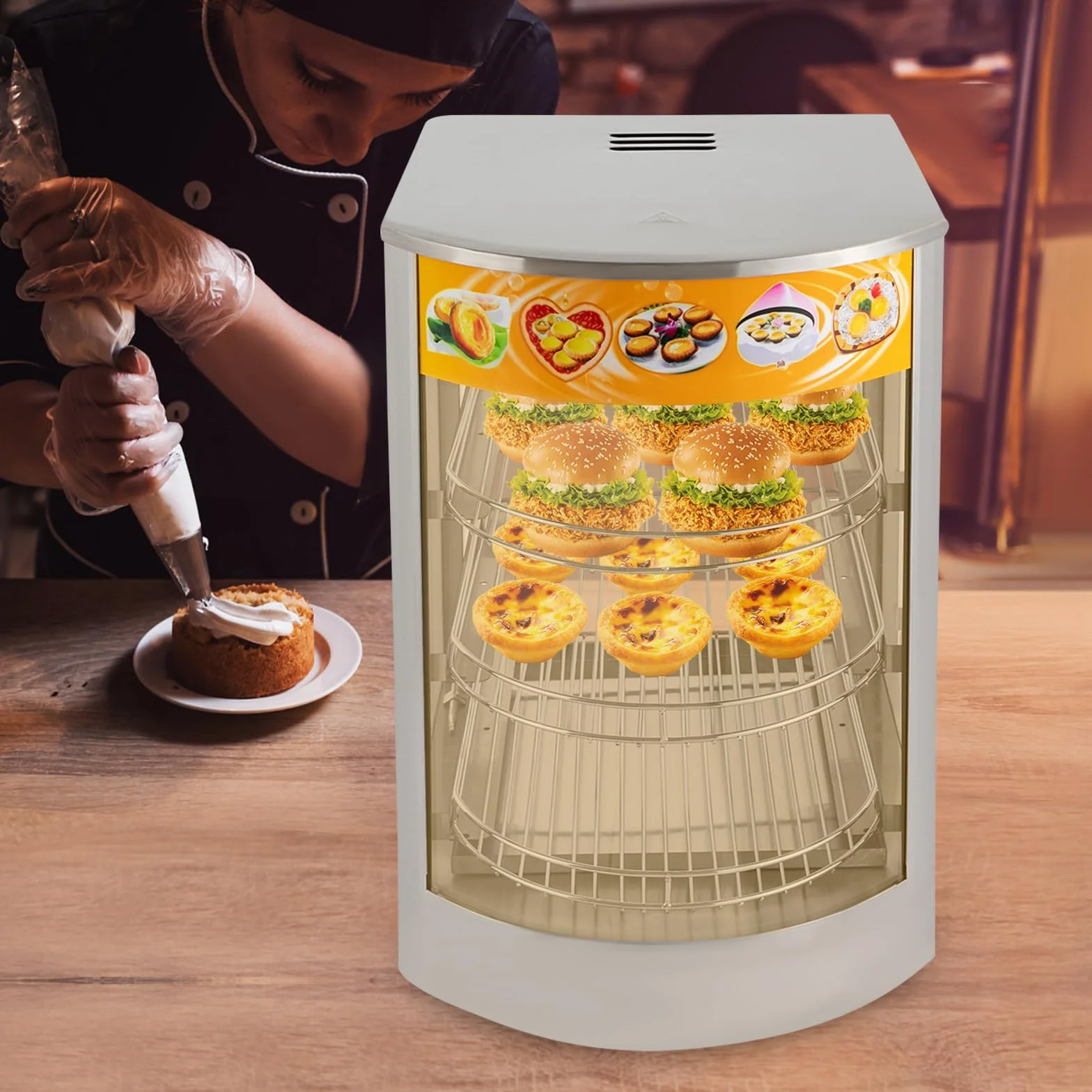 Vitrina calentador de alimentos eléctrico 3 niveles 800 W armario térmico 86-185 ℉
