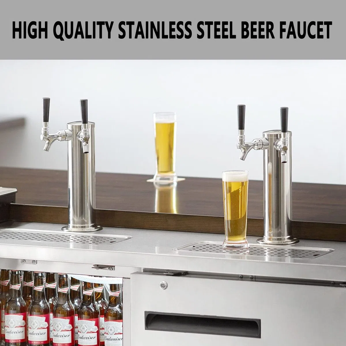 PERA Torre de grifo de cerveza doble de acero inoxidable de 3 pulgadas de diámetro, dispensador de torre Kegerator con núcleo SS, accesorio de montaje para cerveza casera, barril Kegerator