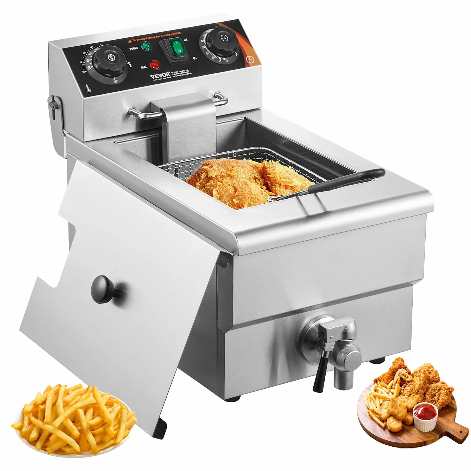 VEVOR Freidora Eléctrica 3000W con Cesto Simple de Acero 11 L 289 x 527 x 357 mm