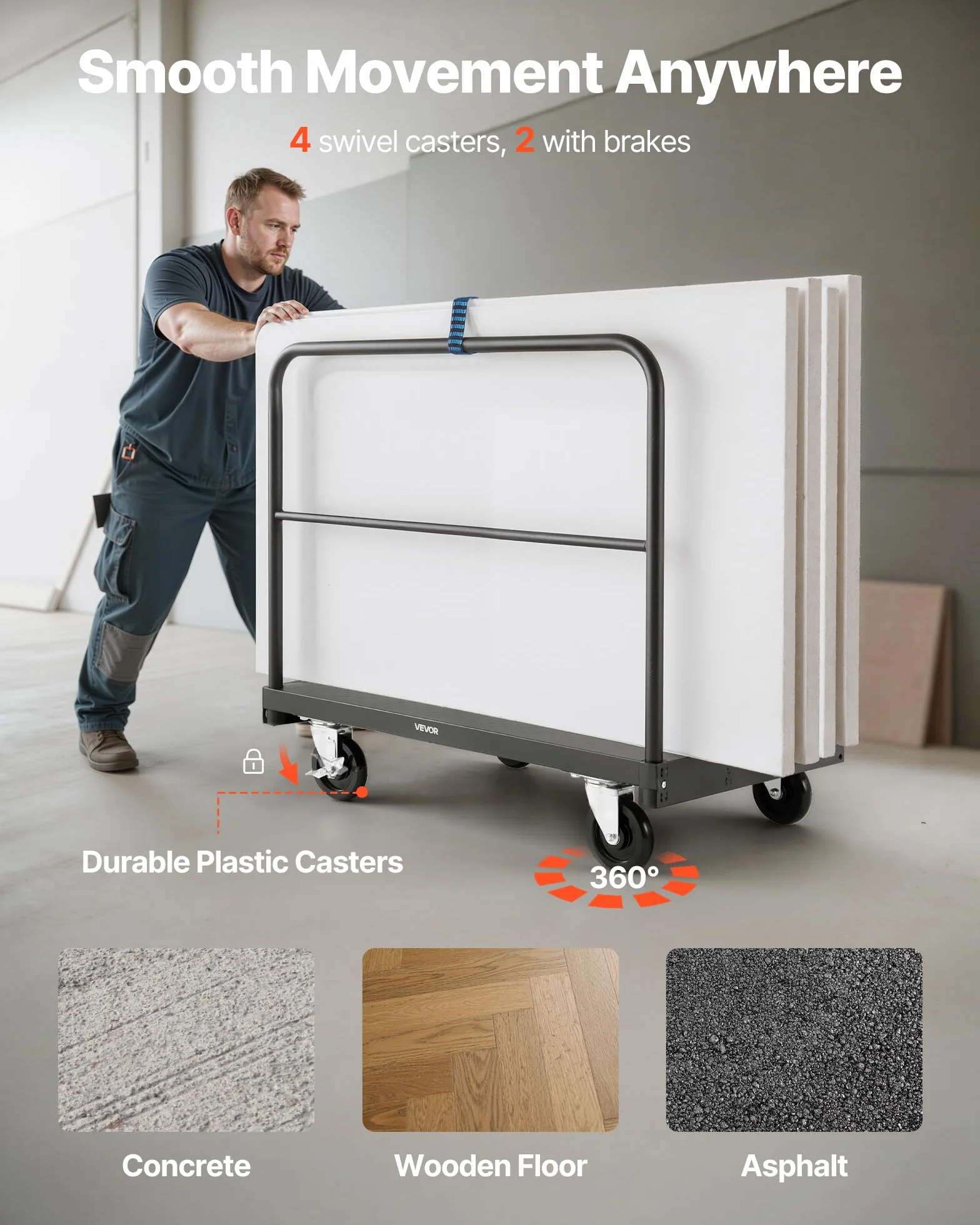 VEVOR Carro Portaplatos 816 kg 2 en 1 Ruedas Giratorias 360° 3 Pasamanos Laterales 914 x 610 x 878 mm Negro