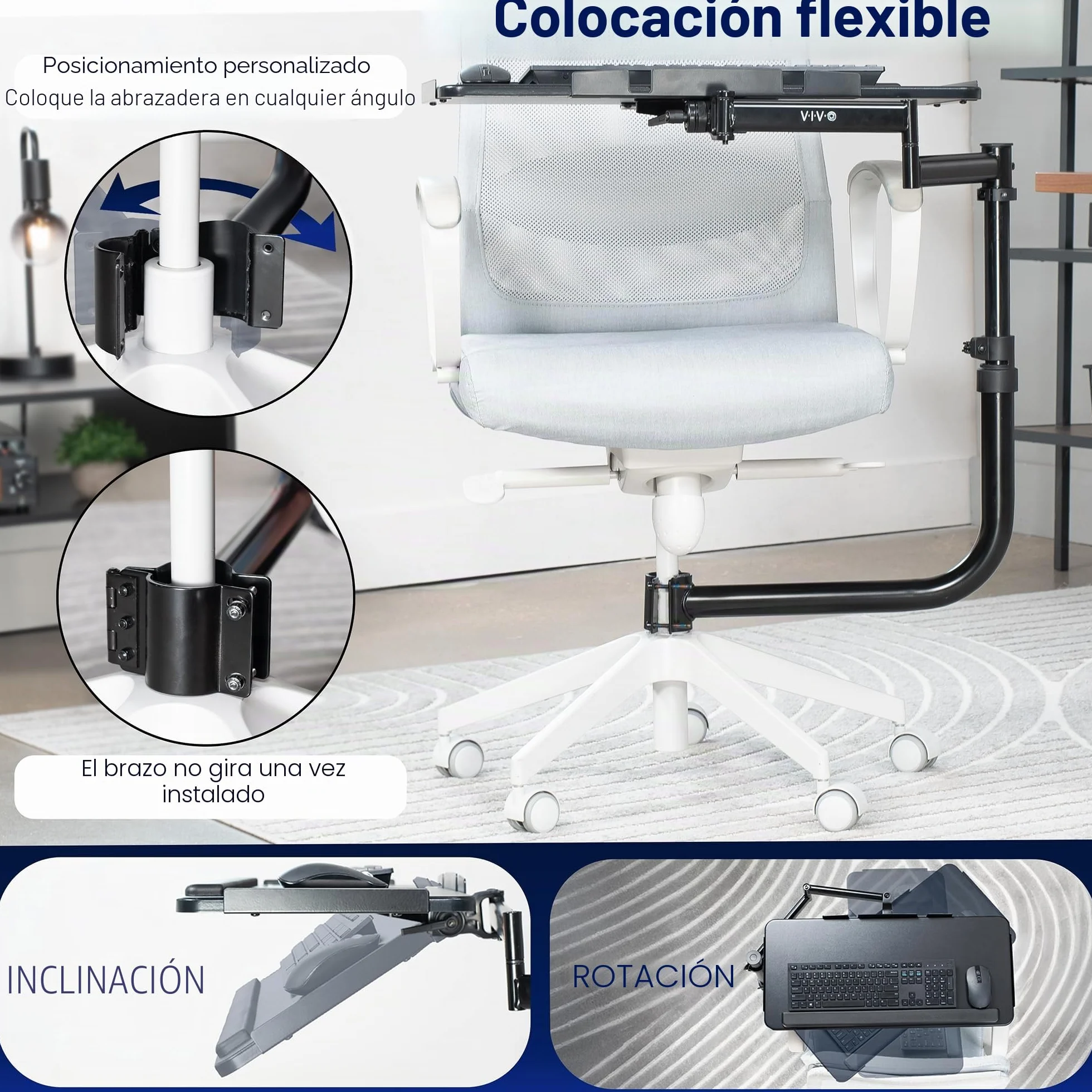 VIVO Mount-KB18CP - Bandeja para teclado y mouse montada en silla de oficina, inclinación ergonómica, rotación de 360 grados, color negro, MOUNT-KB18CP