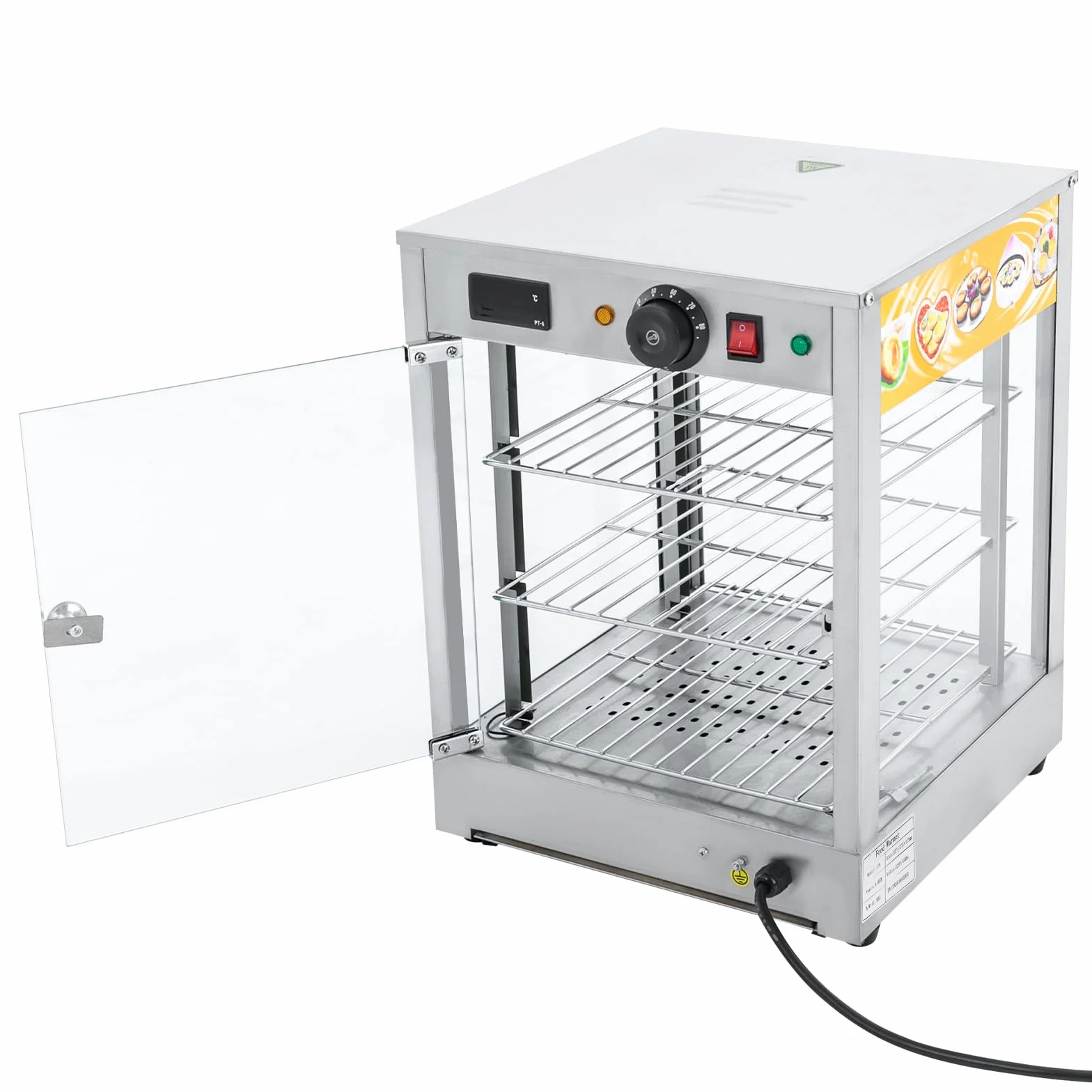 Calentador de alimentos eléctrico comercial 3 pisos 800W 30-85°C vitrina de calor