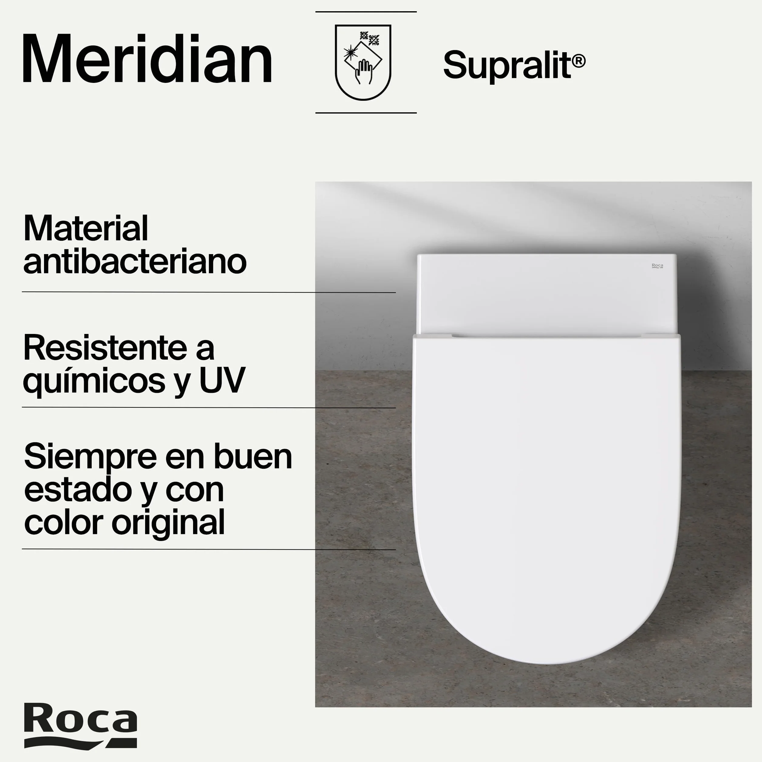 Roca Meridian - Tapa y asiento de Supralit para inodoro compacto con caída amortiguada, tapadera de WC original con ajuste perfecto, recambio de tapa de váter resistente, blanco, A8012AC00B