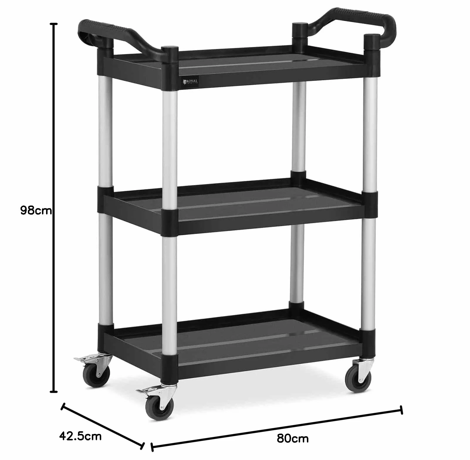 Royal Catering Carro De Servicio Carrito para Hostelería RC-PSTB3800 (3 estantes de 63 x 40 cm, Capacidad de Carga: 90 kg, Color Negro)