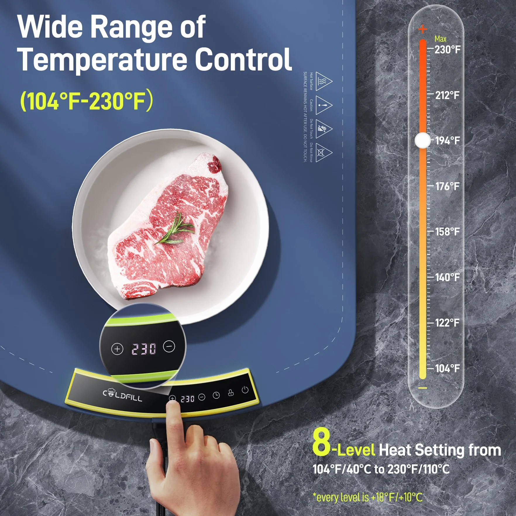 Bandeja Calentadora Eléctrica 60x40x2.5cm 40-110°C Regulable Portátil para Buffets