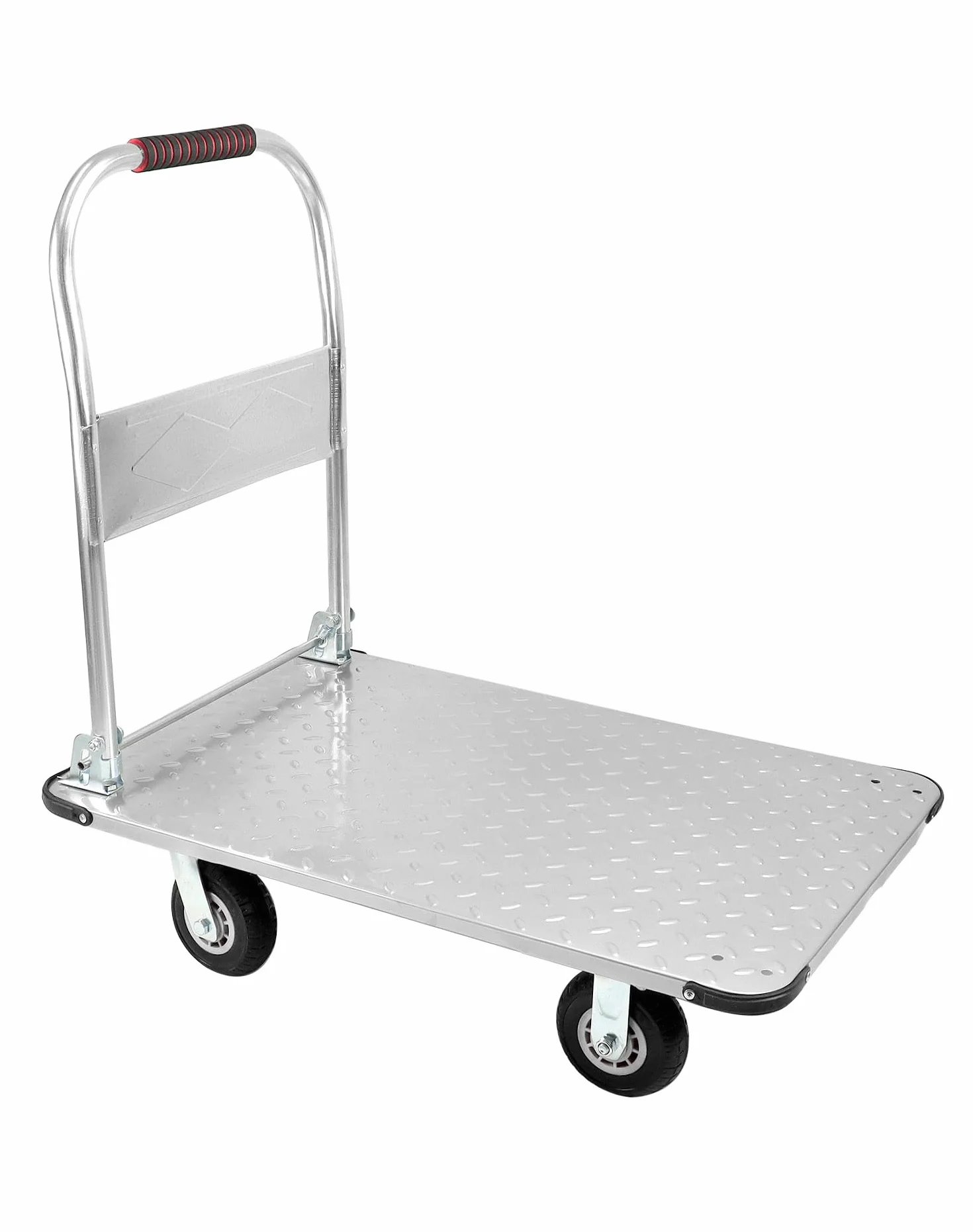 QWORK® Carro de Plataforma Plegable Robusto, con Capacidad de Carga de 1100 kg, 90 x 60 cm y neumáticos de Goma silenciosos, Carro de Transporte de Acero para Trabajo Pesado