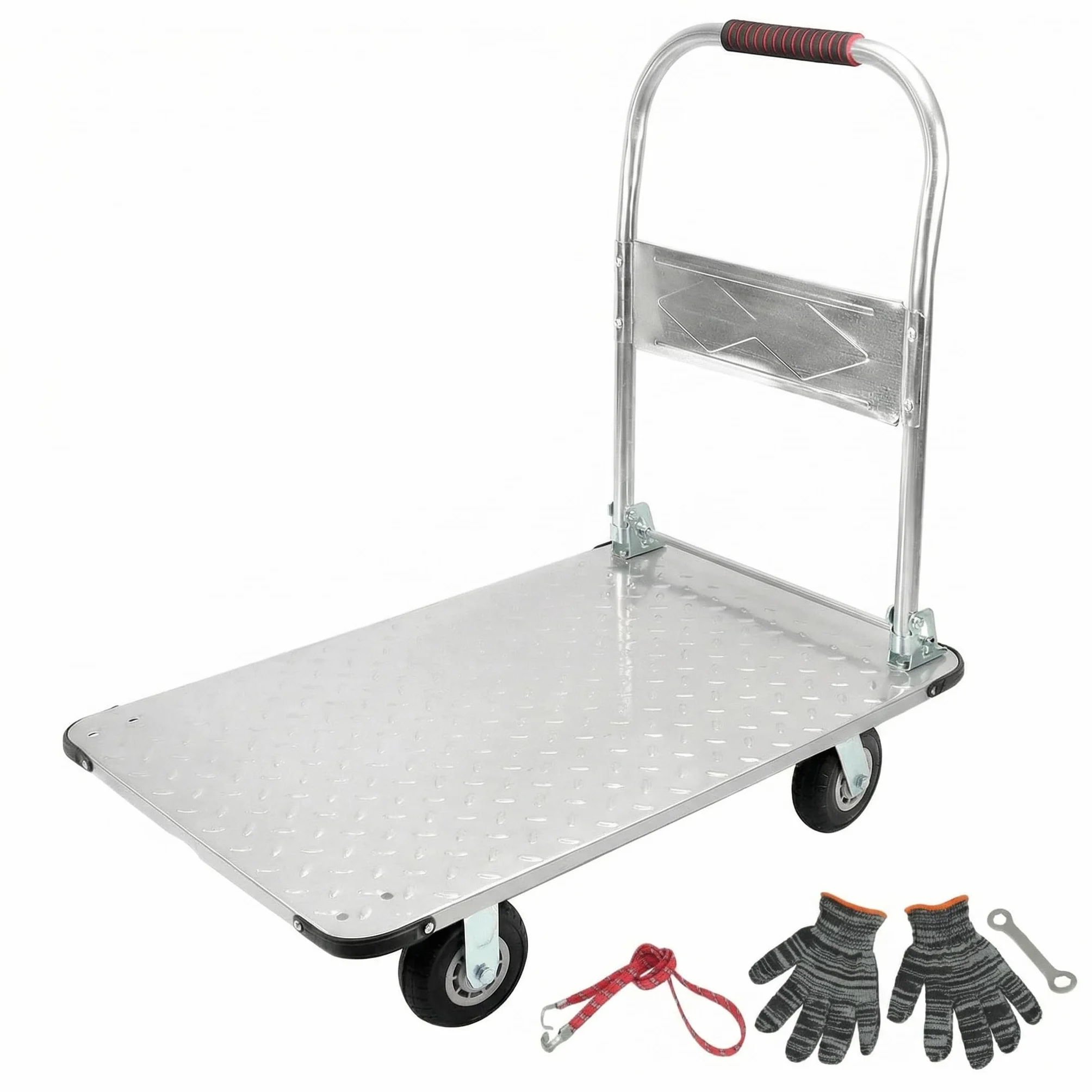 QWORK® Carro de Plataforma Plegable Robusto, con Capacidad de Carga de 1100 kg, 90 x 60 cm y neumáticos de Goma silenciosos, Carro de Transporte de Acero para Trabajo Pesado