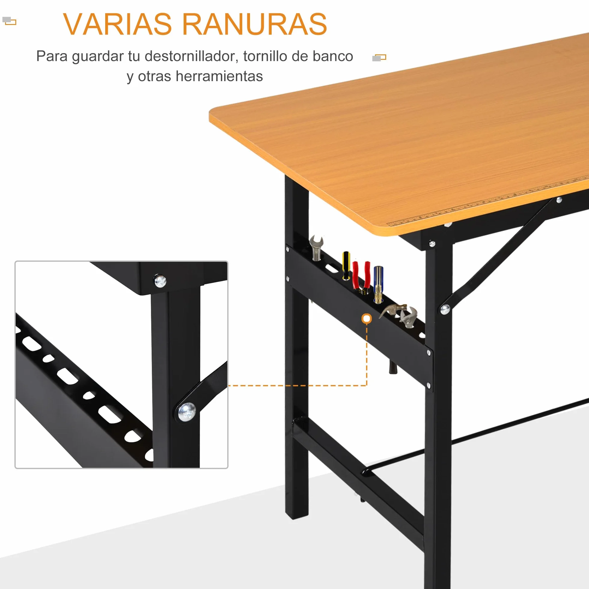 HOMCOM Banco de Trabajo Plegable Mesa con Regla Transportador 100 kg 100x60x75,5 cm Natural Negro