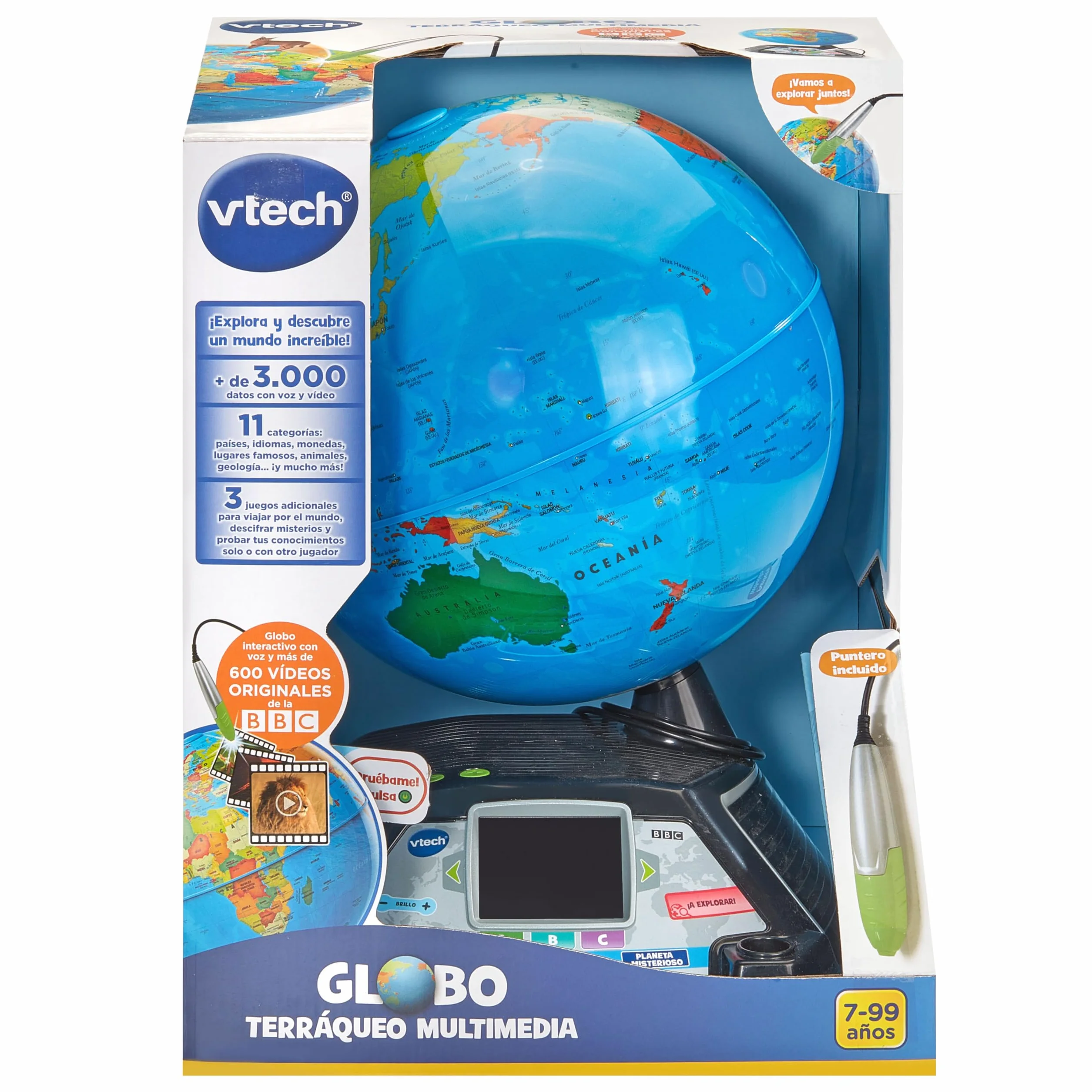 VTech Globo terráqueo multimedia con Pantalla LCD +600 vídeos BBC Regalo niños +7 años