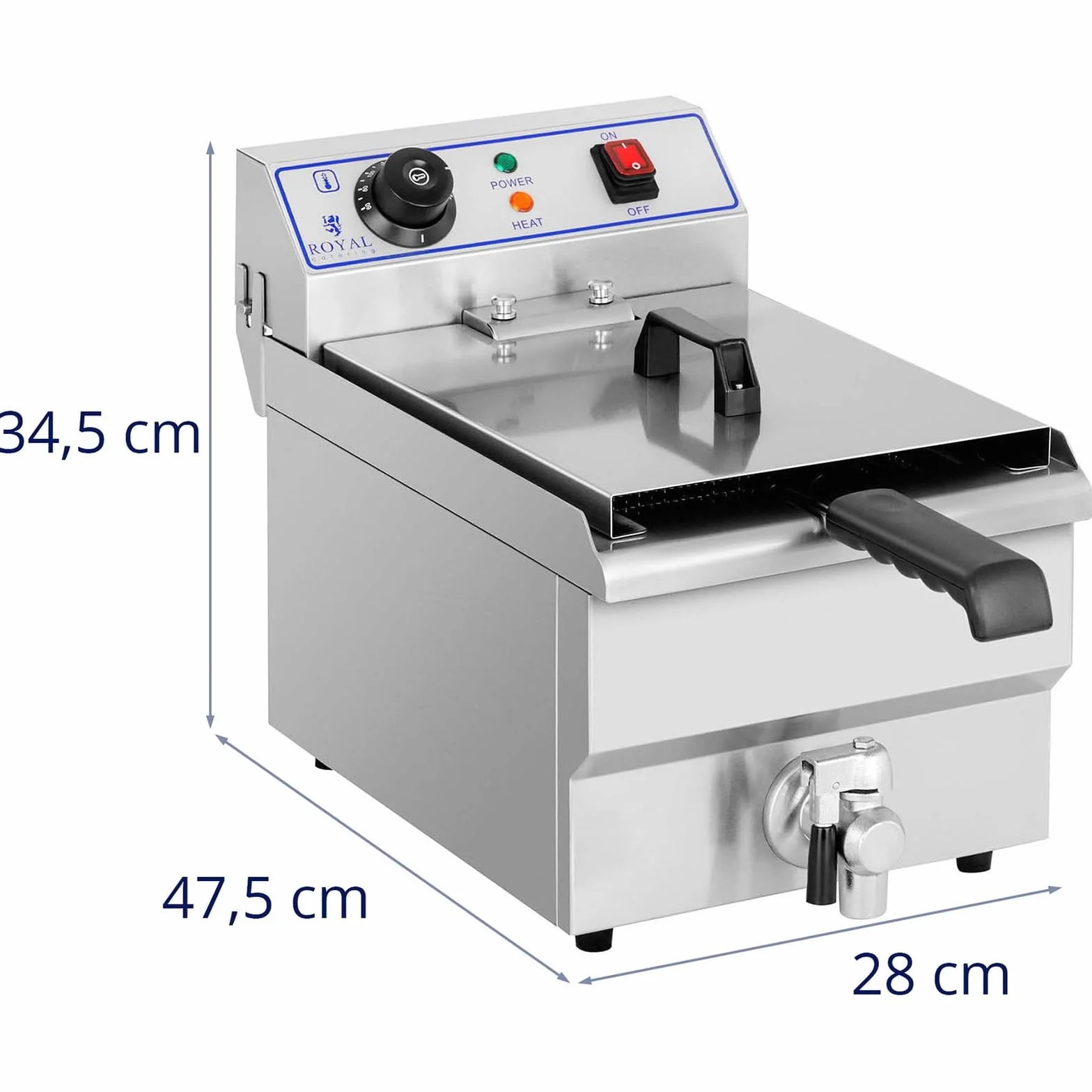 Royal Catering Freidora Eléctrica 1 x 10 Litros RCEF-10EH (3200 Watt, Grifo De Vaciado, Ajuste Automático De Temperatura)