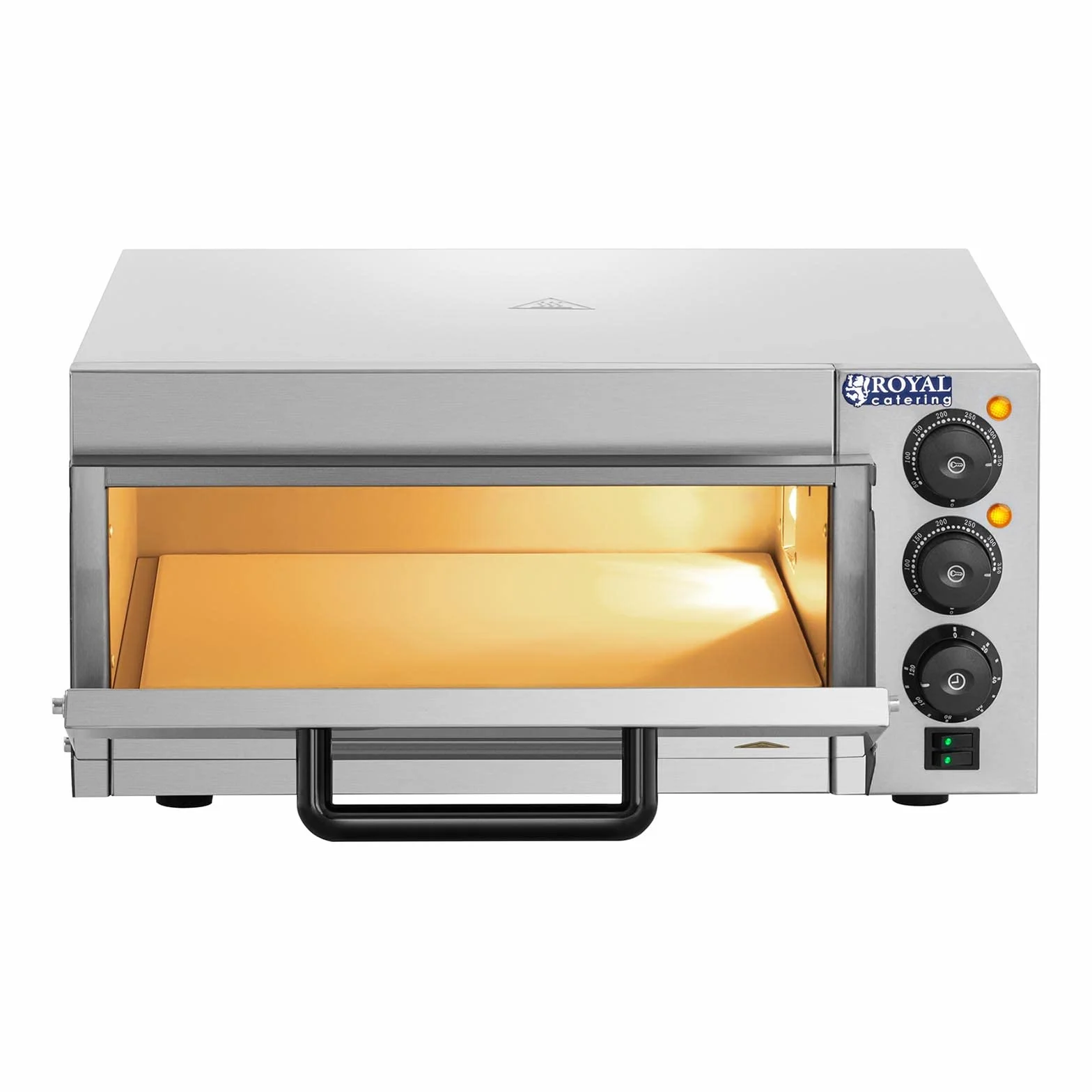 Royal Catering Horno eléctrico para pizza RCPO-2000-1PE 2000 W arcilla refractaria 40x40x1,5 cm temporizador 120 min