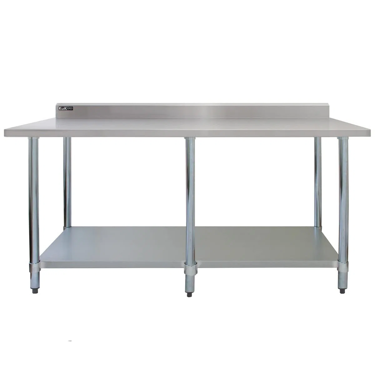 Mesa de Preparación de Comida Alimentos de Acero Inoxidable 210x90x60cm Encimera Banco Trabajos Cocina Restauración Gastronomía Altura Ajustable con Protector contra Salpicaduras y 2 Paños Microfibra